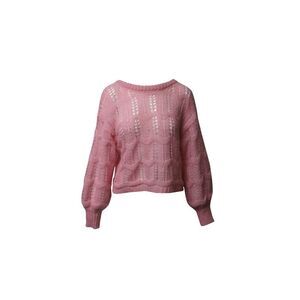 Love Shack Fancy Vyoma Cable Knit Top in Pink Alpaca Wool